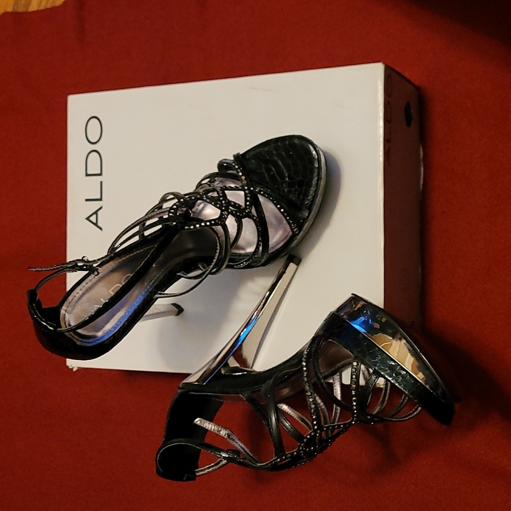 Strappy studded platform heels